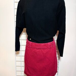 Lauren by Ralph Lauren Black Sweater and Wide Wale Red Corduroy Skirt